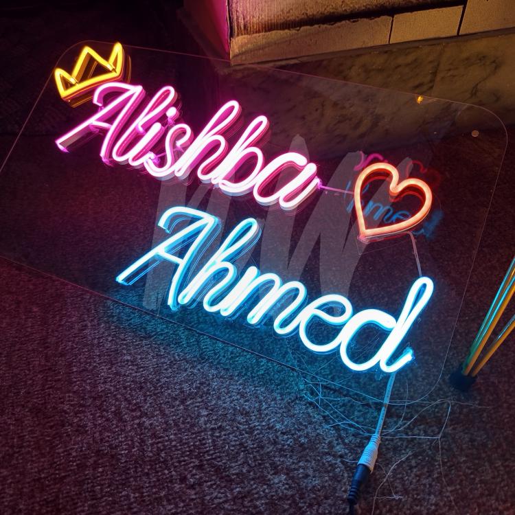 Couple Names Neon Sign | Double Name | Full name with first and Last Name with crown or Heart