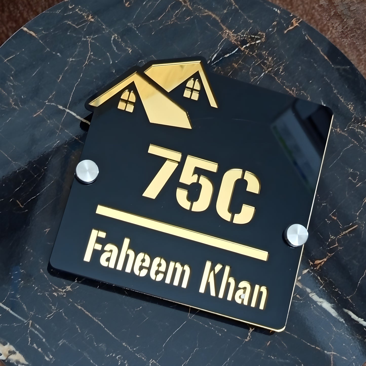 Outdoor Home Shaped Modern House Plates ( Black with Golden )