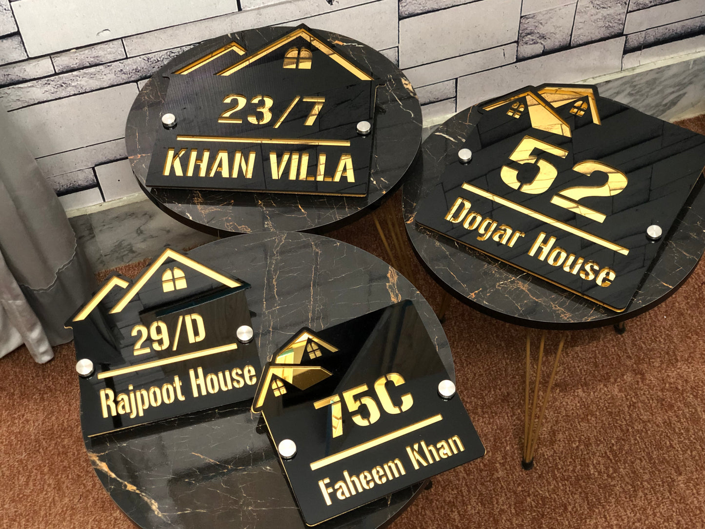 Outdoor Home Shaped Modern House Plates ( Black with Golden )