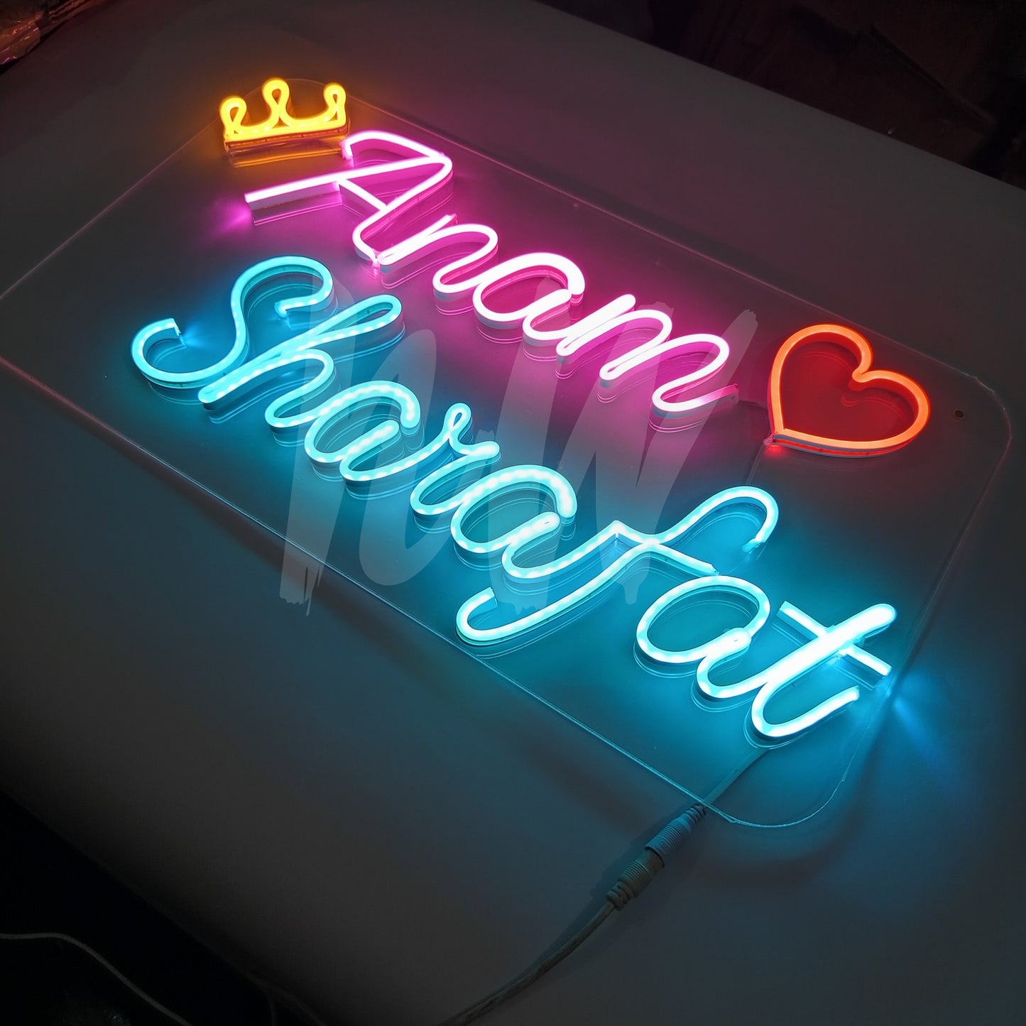 Couple Names Neon Sign | Double Name | Full name with first and Last Name with crown or Heart