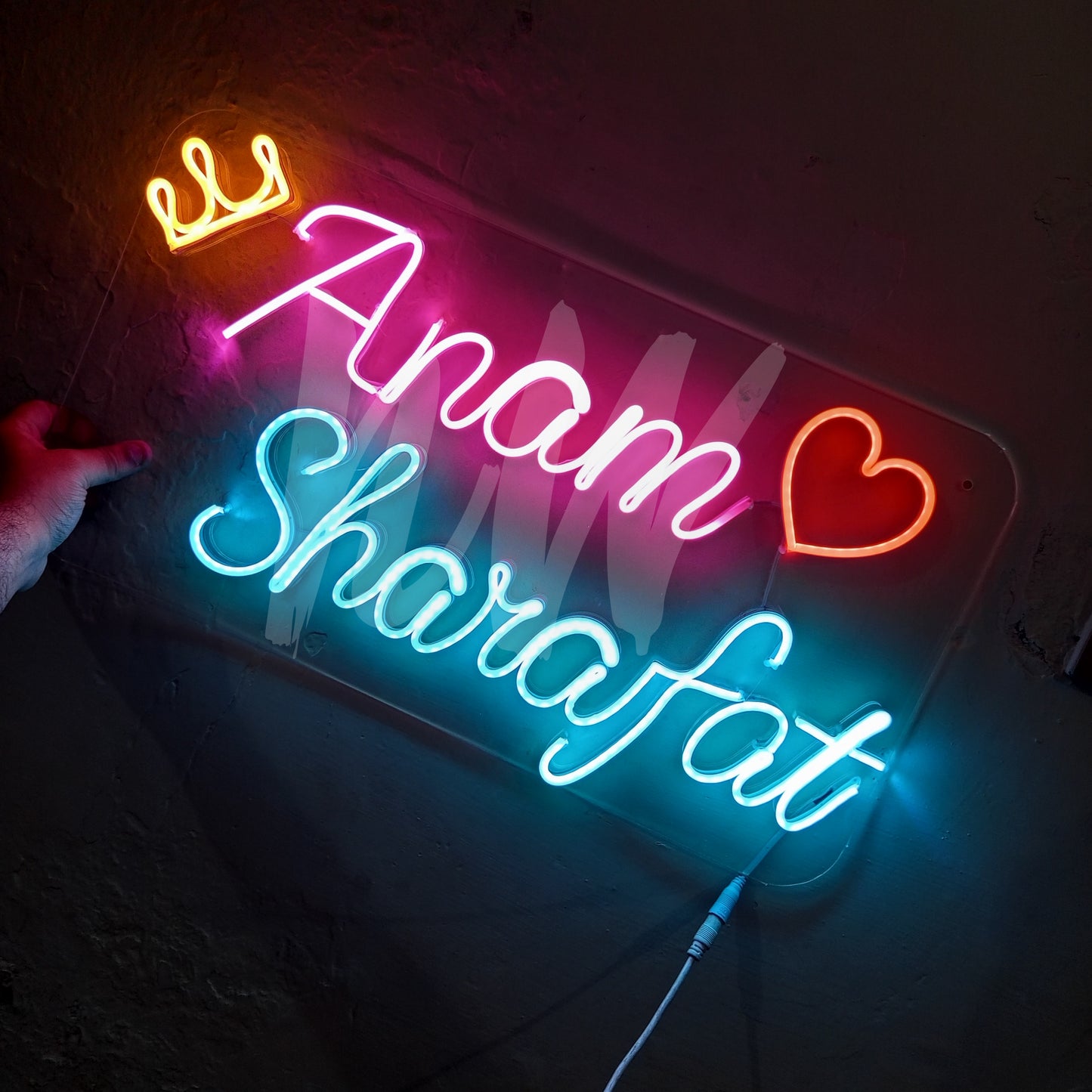 Couple Names Neon Sign | Double Name | Full name with first and Last Name with crown or Heart