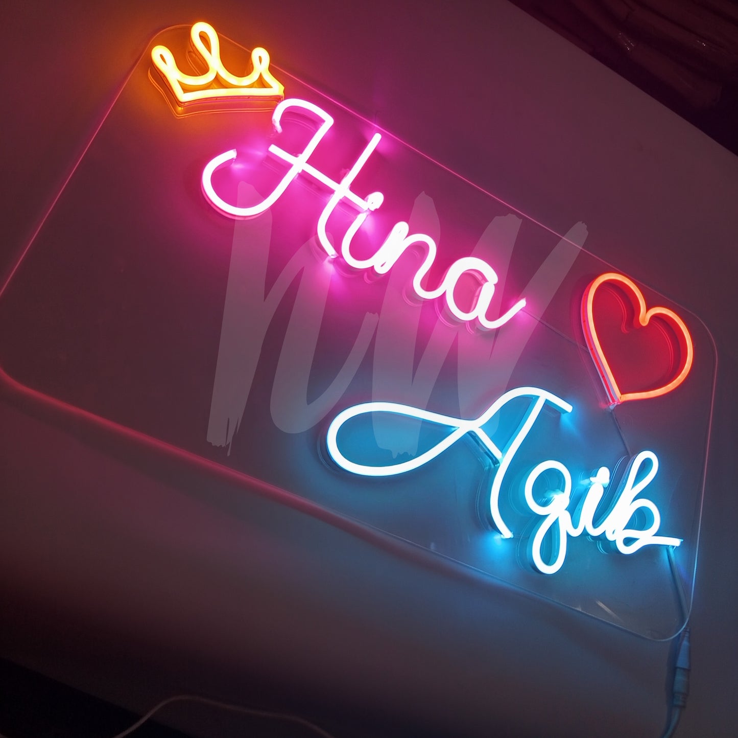Couple Names Neon Sign | Double Name | Full name with first and Last Name with crown or Heart
