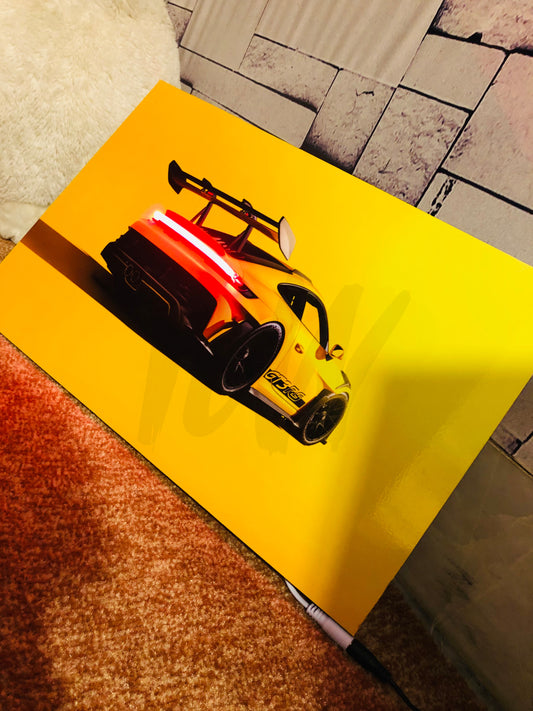 Yellow Porsche 911 GT3 RS Neon Poster | 3D LED Neon Poster under 1999