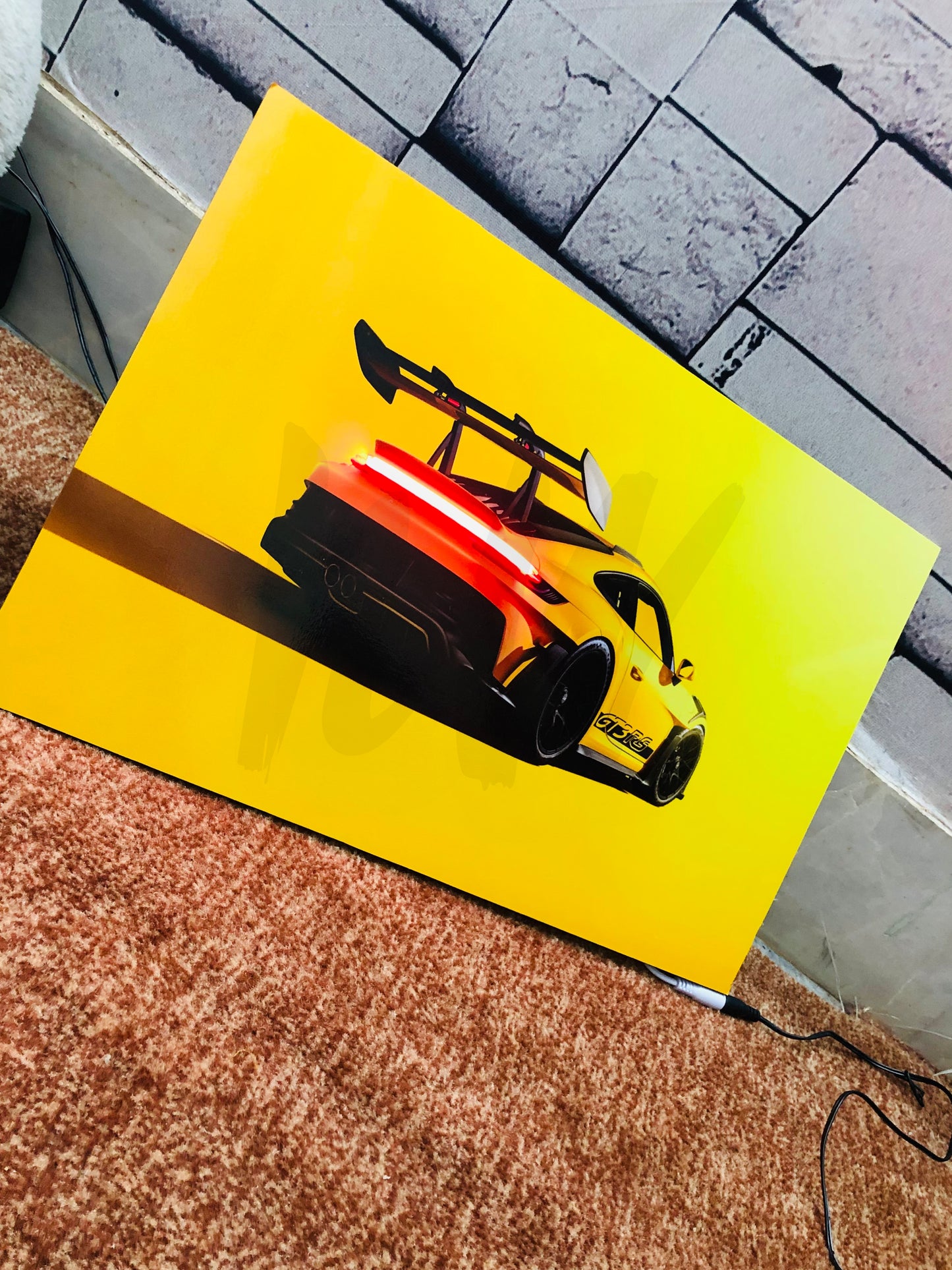 Yellow Porsche 911 GT3 RS Neon Poster | 3D LED Neon Poster under 1999