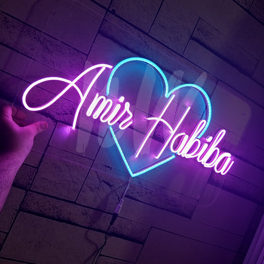 Couple Names Neon Sign | Double Name | Full name with first and Last Name with crown or Heart