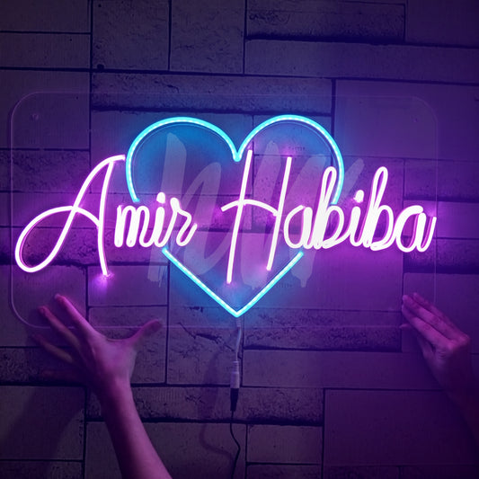 Couple Names Neon Sign | Double Name | Full name with first and Last Name with crown or Heart
