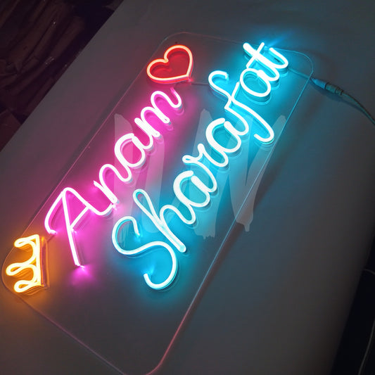 Couple Names Neon Sign | Double Name | Full name with first and Last Name with crown or Heart