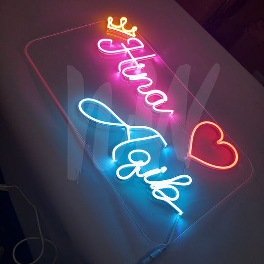 Couple Names Neon Sign | Double Name | Full name with first and Last Name with crown or Heart