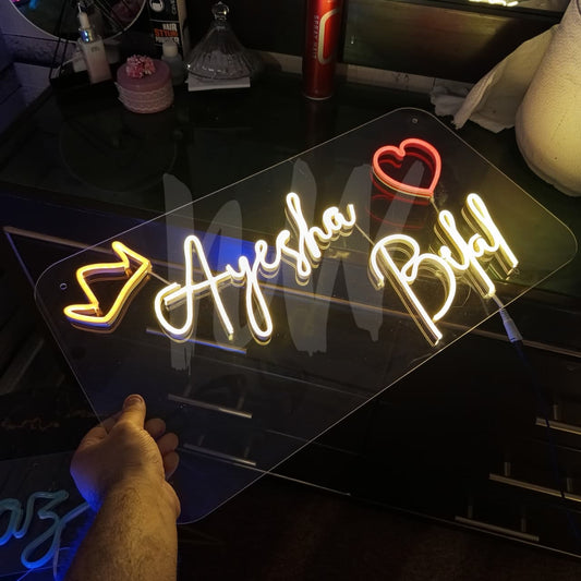 Couple Names Neon Sign | Double Name | Full name with first and Last Name with crown or Heart