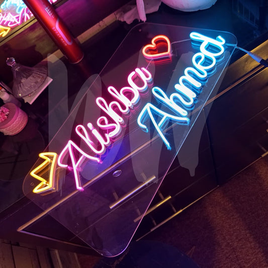 Couple Names Neon Sign | Double Name | Full name with first and Last Name with crown or Heart