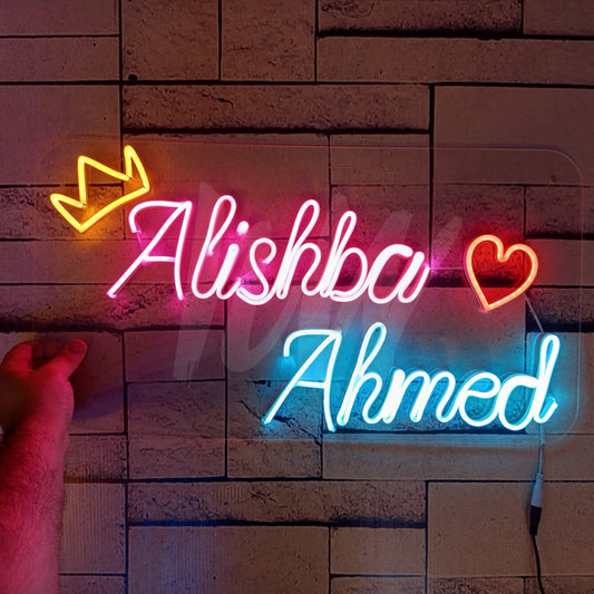 Couple Names Neon Sign | Double Name | Full name with first and Last Name with crown or Heart